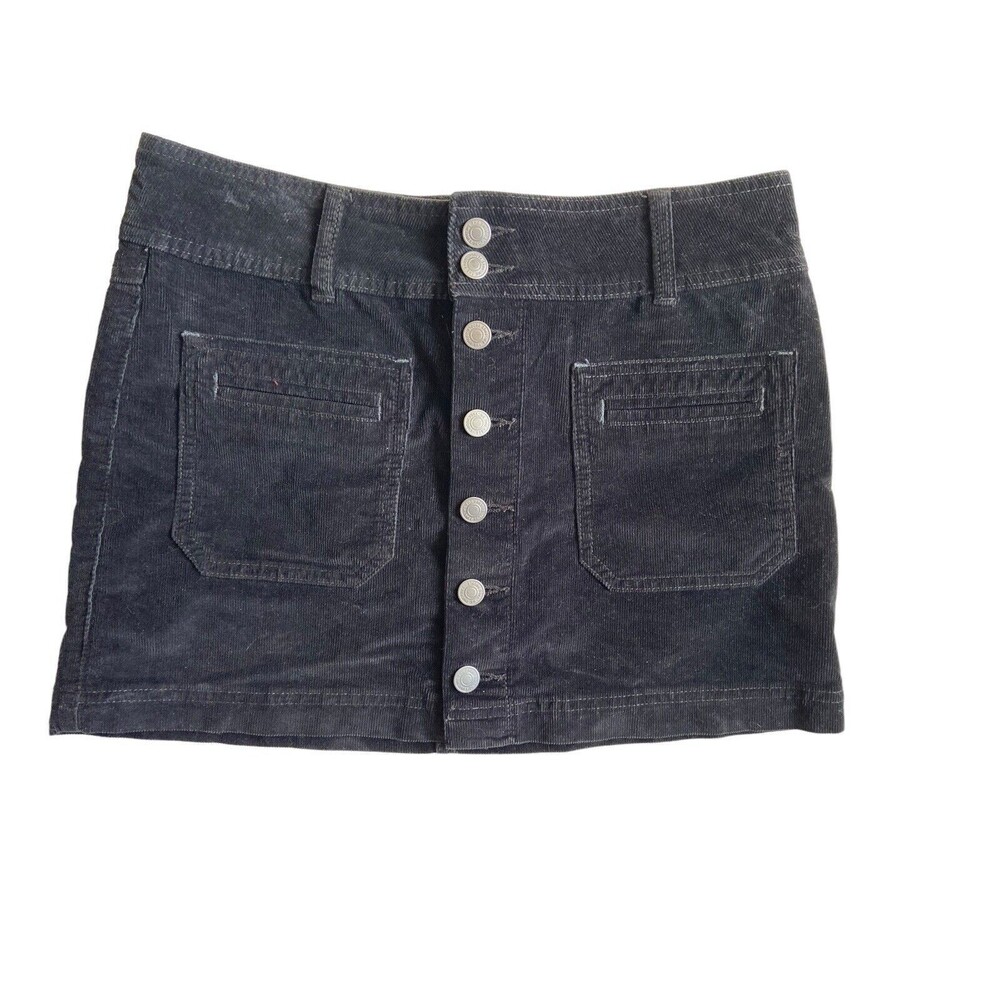 We The Free People Womens‎ Joanie Corduroy Mini Skirt Size 27 Long Black Buttons